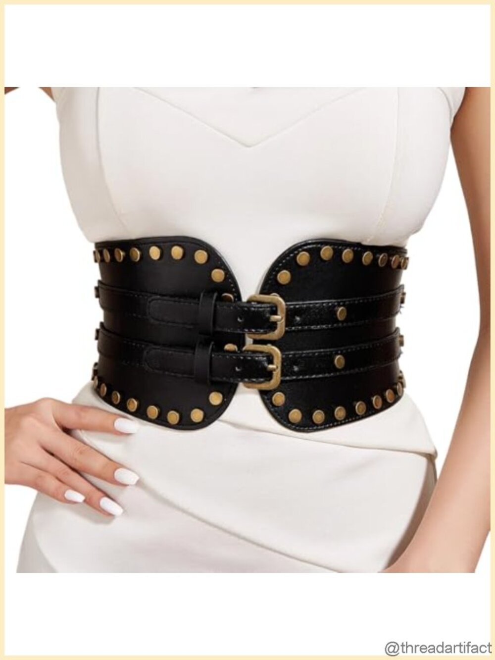 Faux Leather Corset Belt Wide Waspie Waist Belt with Buckle for Cosplay
